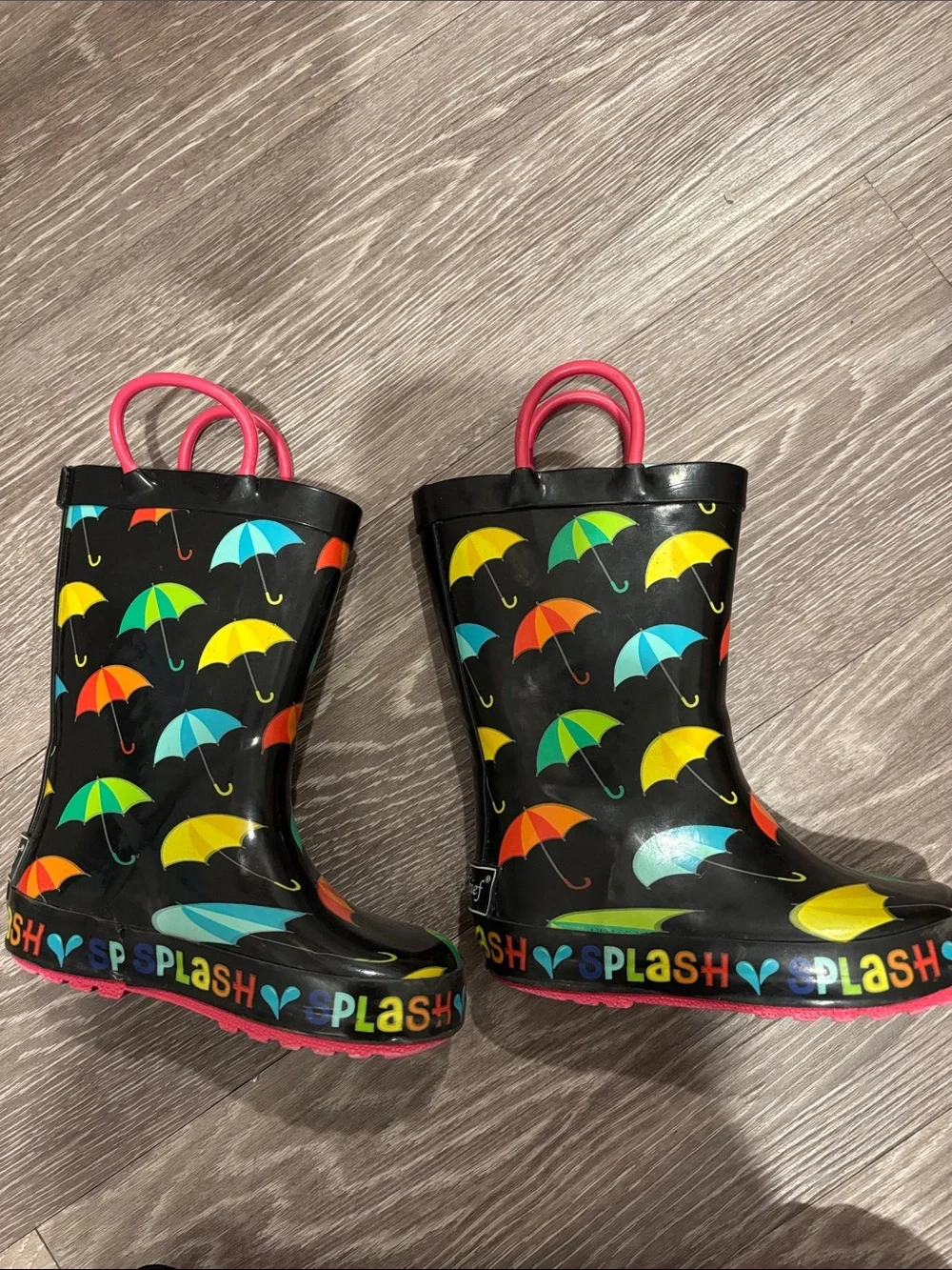 Charming sturdy rainbow umbrella print Landchief rain boots handles size 7 or 24